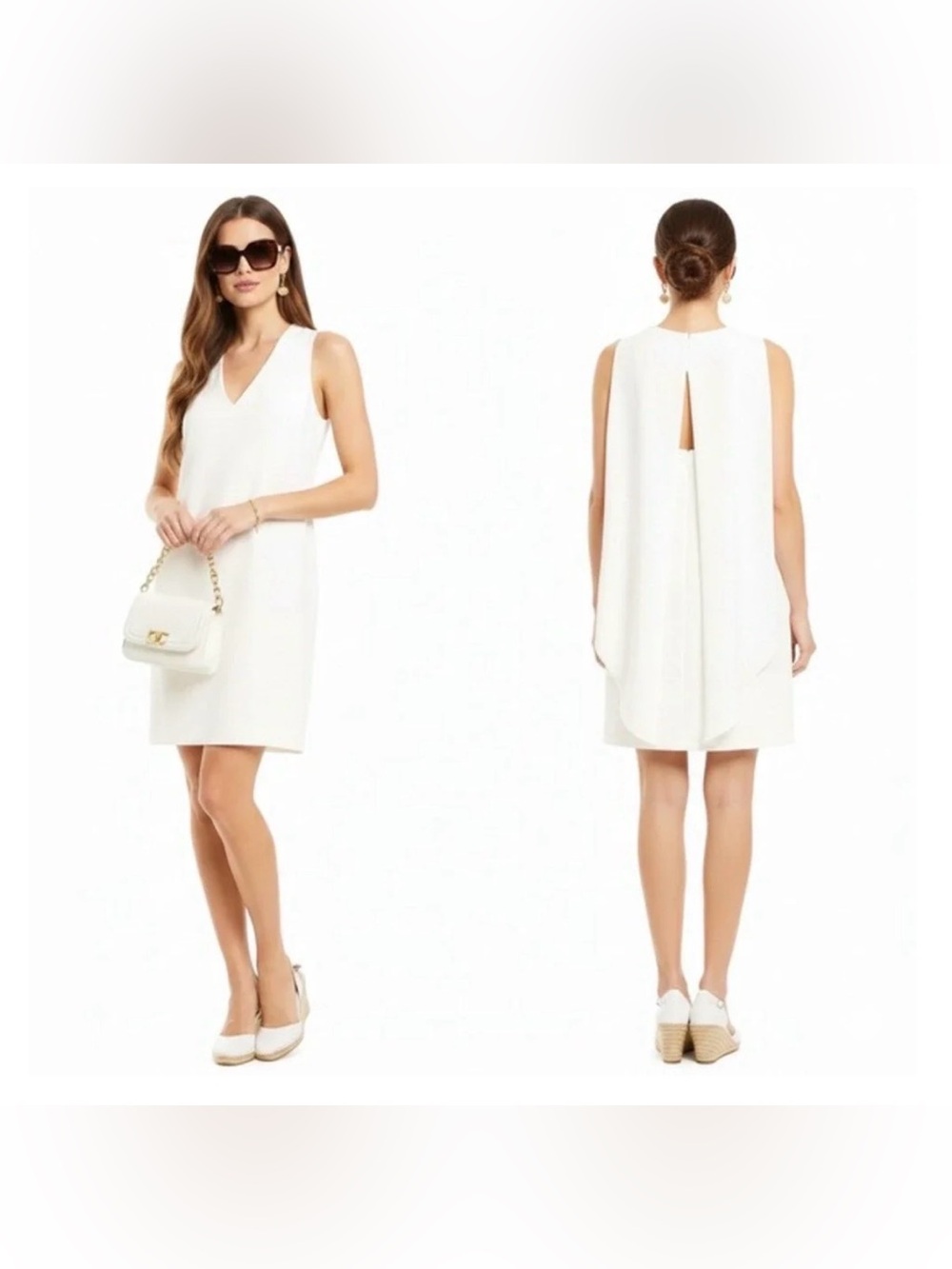 Vince Camuto Ivory Wing Back V-Neck Sleeveless Shift Dress Size 6 NWT